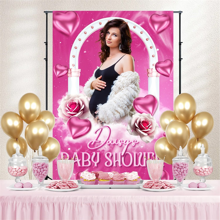 Individueller Baby Shower Hintergrund Herz Ballon Wolke Bogen Hintergrund LXX4-206