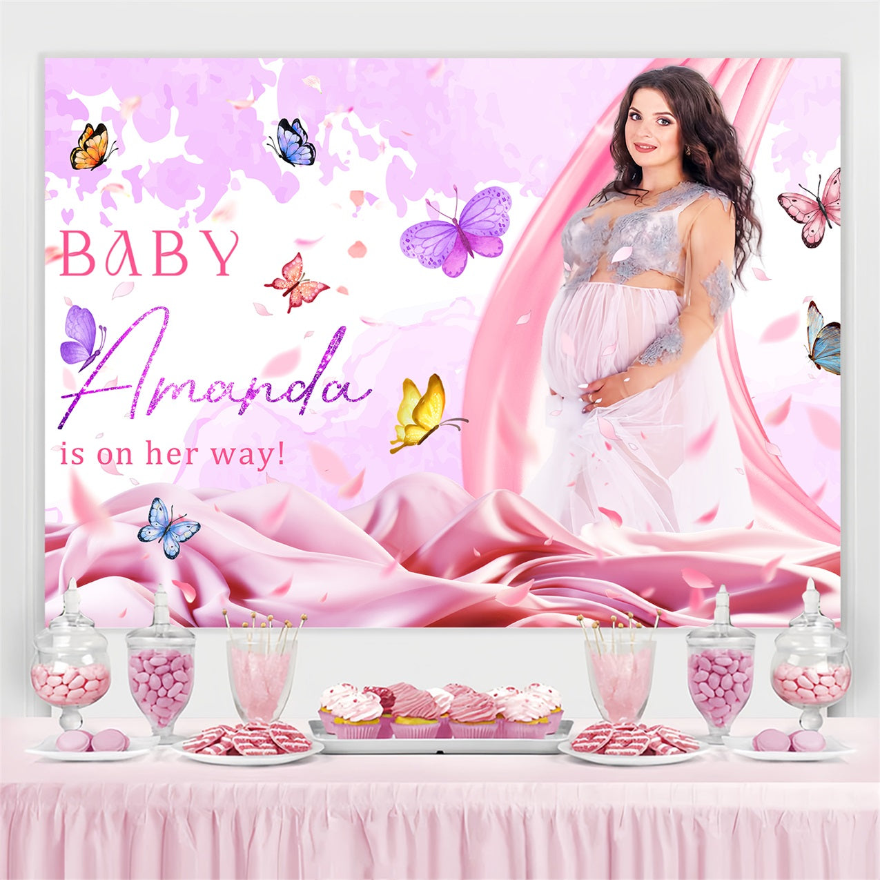 Mädchen Baby Shower Backdrop Schmetterling Garten Ankunft Personalisierte Backdrop LXX4-208