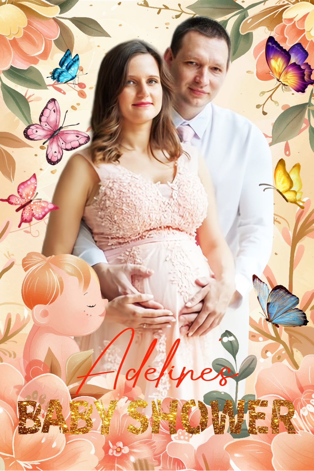 Baby Shower Backdrops Mädchen Glow Schmetterling Blumen Personalisierte Backdrop LXX4-210