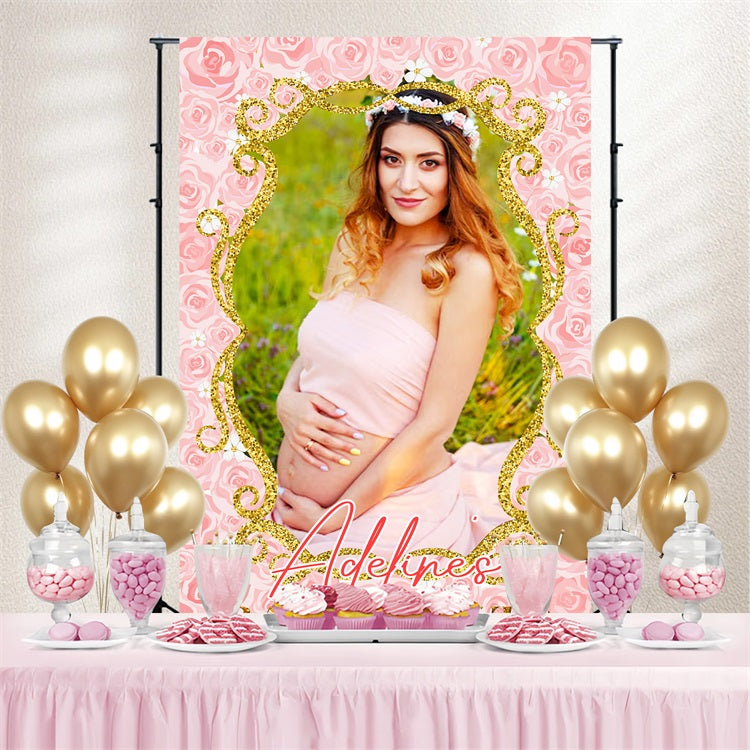 Backdrop Baby Shower Mädchen Rosa Rose Gold Frame Custom Backdrop LXX4-211