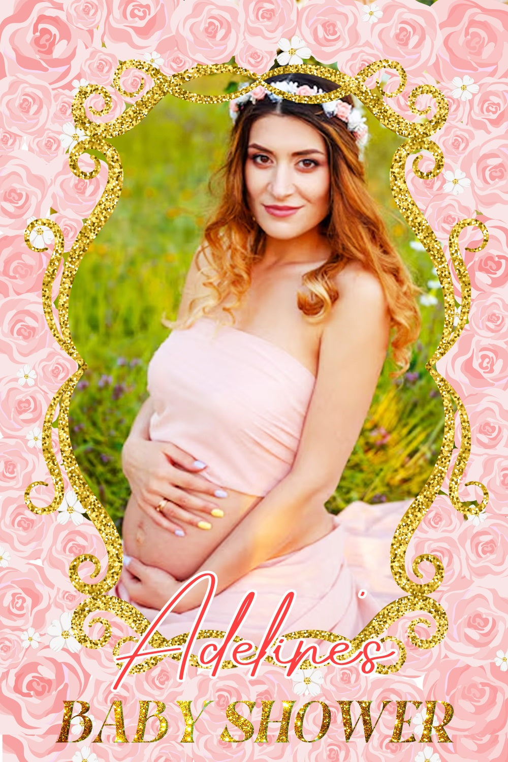 Backdrop Baby Shower Mädchen Rosa Rose Gold Frame Custom Backdrop LXX4-211