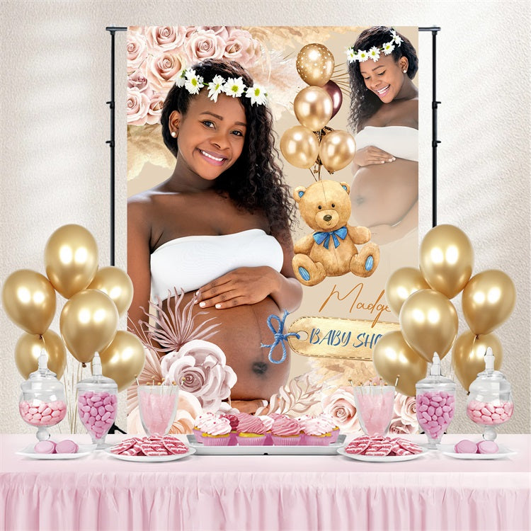 Boho-Hintergrund Baby Shower Blüten Teddybär Individuell gestalteter Hintergrund LXX4-213