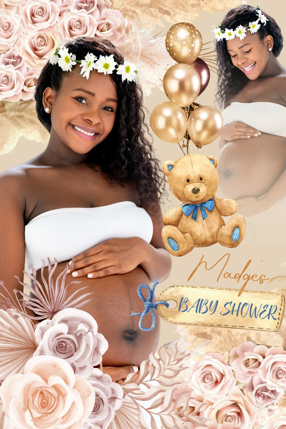 Boho-Hintergrund Baby Shower Blüten Teddybär Individuell gestalteter Hintergrund LXX4-213