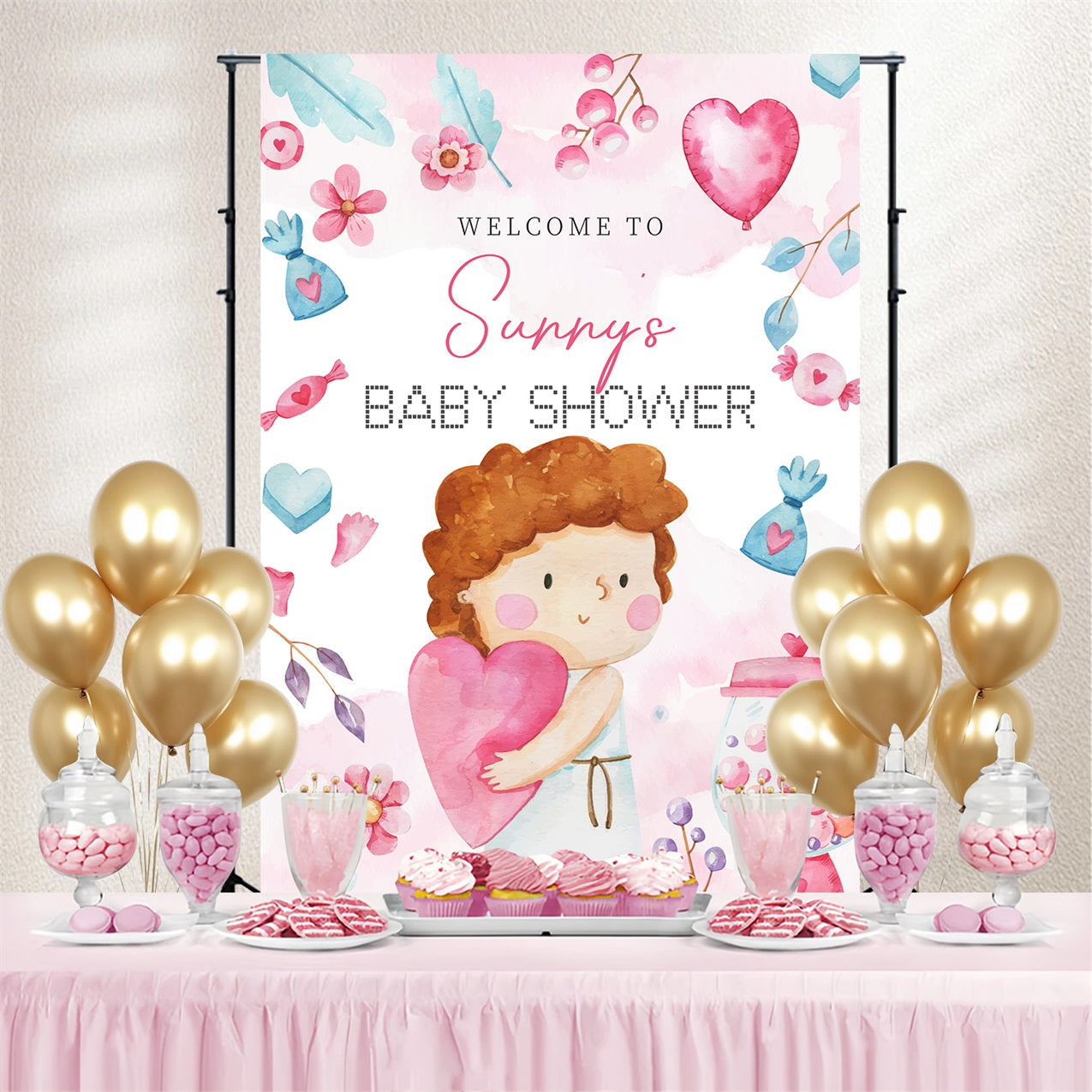 Baby Shower Backdrops Süßer Cartoon Candyland Individuell gestalteter Backdrop LXX4-216