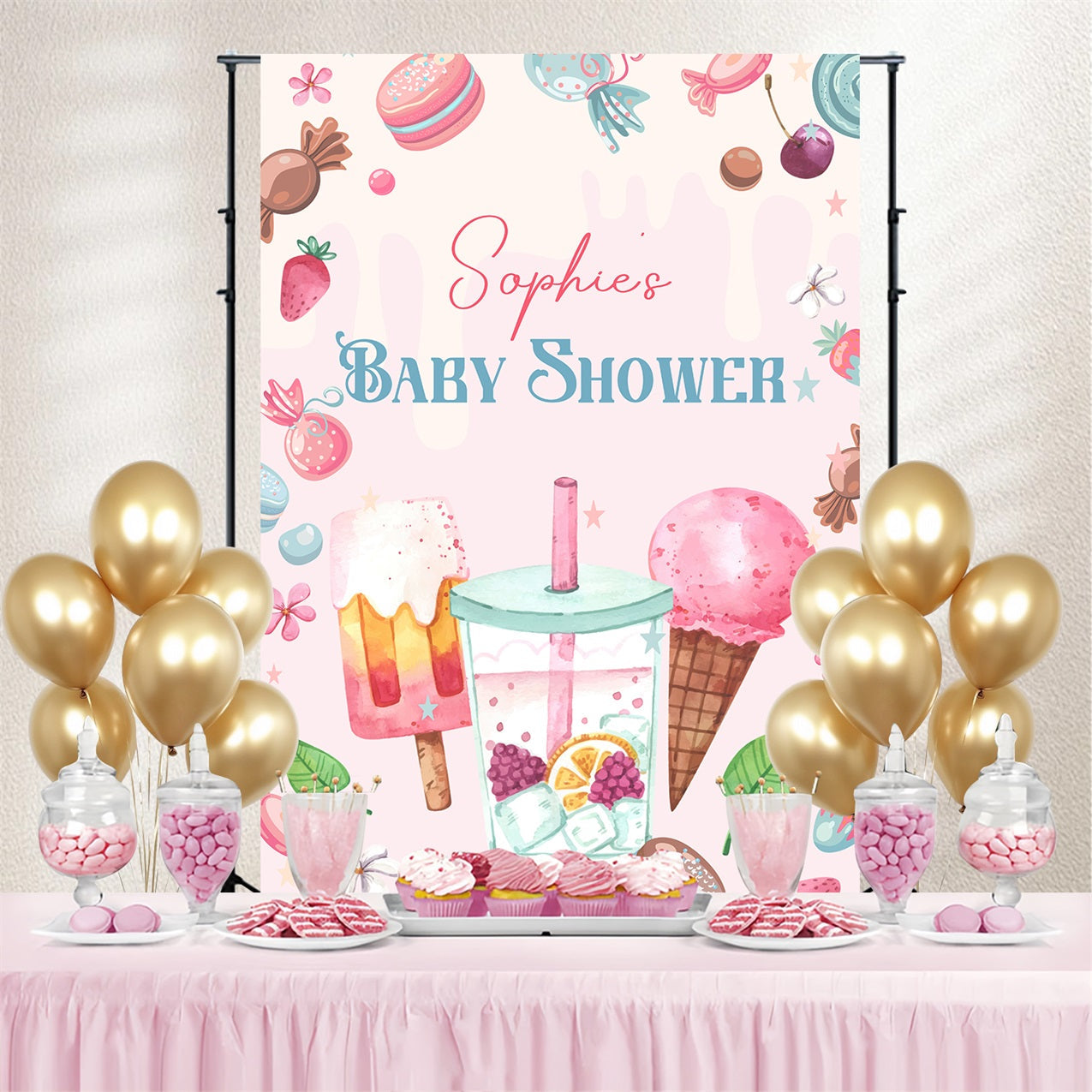 Baby Shower Fotokulisse Eiscreme Bash Personalisierte Kulisse LXX4-217