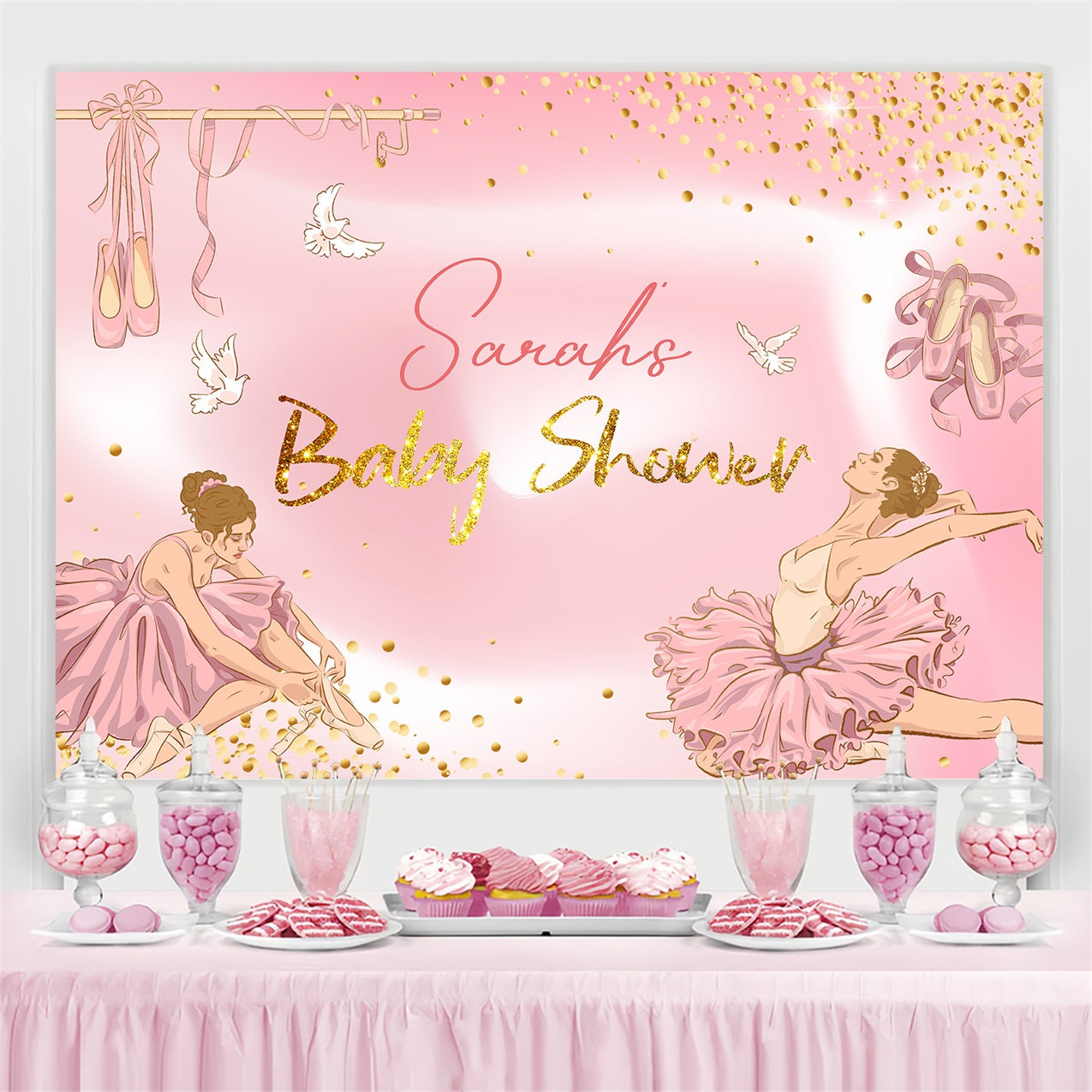Backdrops für Baby Shower Mädchen Sparkling Ballerina Custom Backdrop LXX4-218
