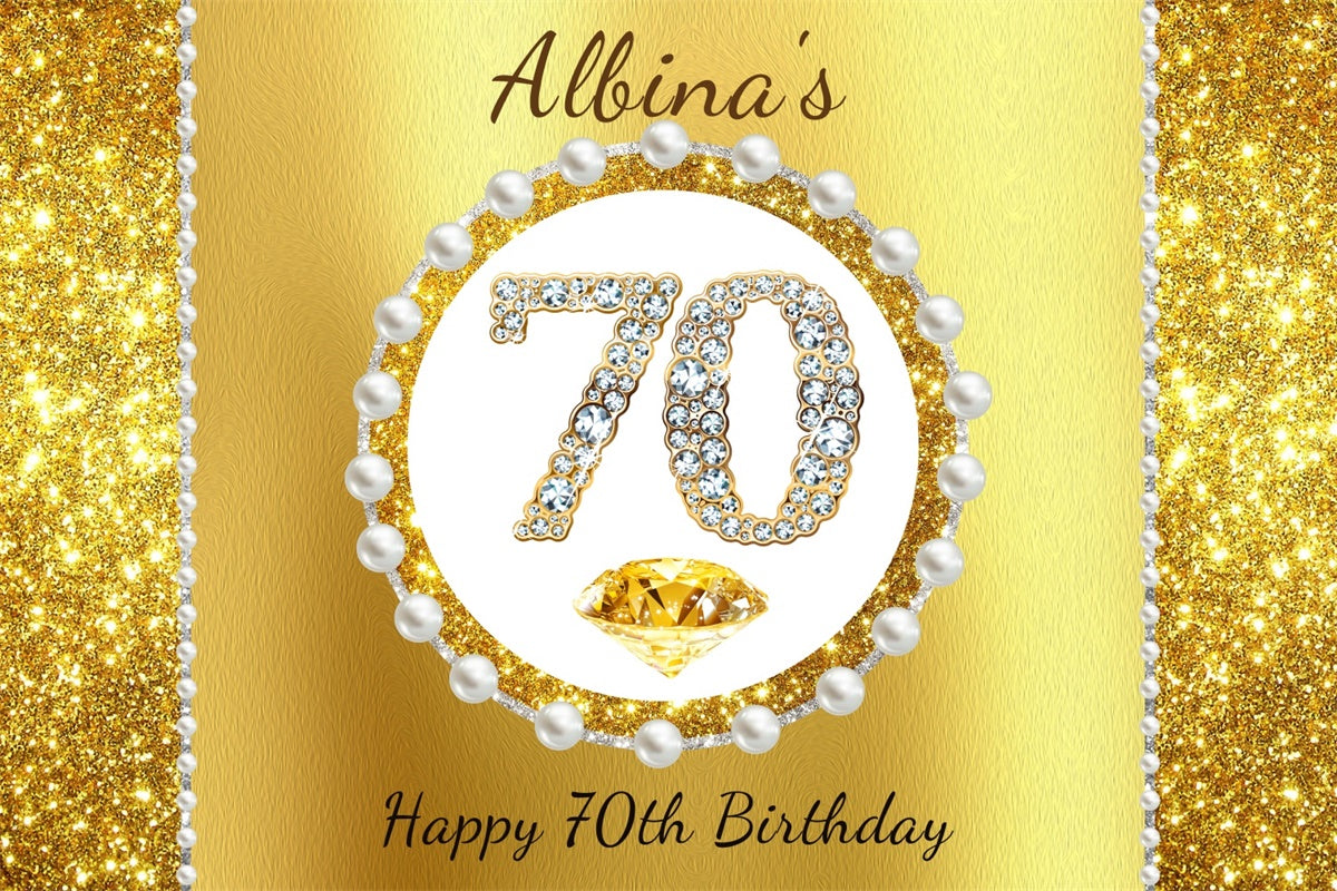 Personalisierte 70. Geburtstag Backdrop Luxus Pearl Golden Backdrop LXX4-26