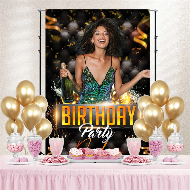 Custom Birthday Backdrops Champagner Feuerwerk Glitter Backdrop LXX4-3