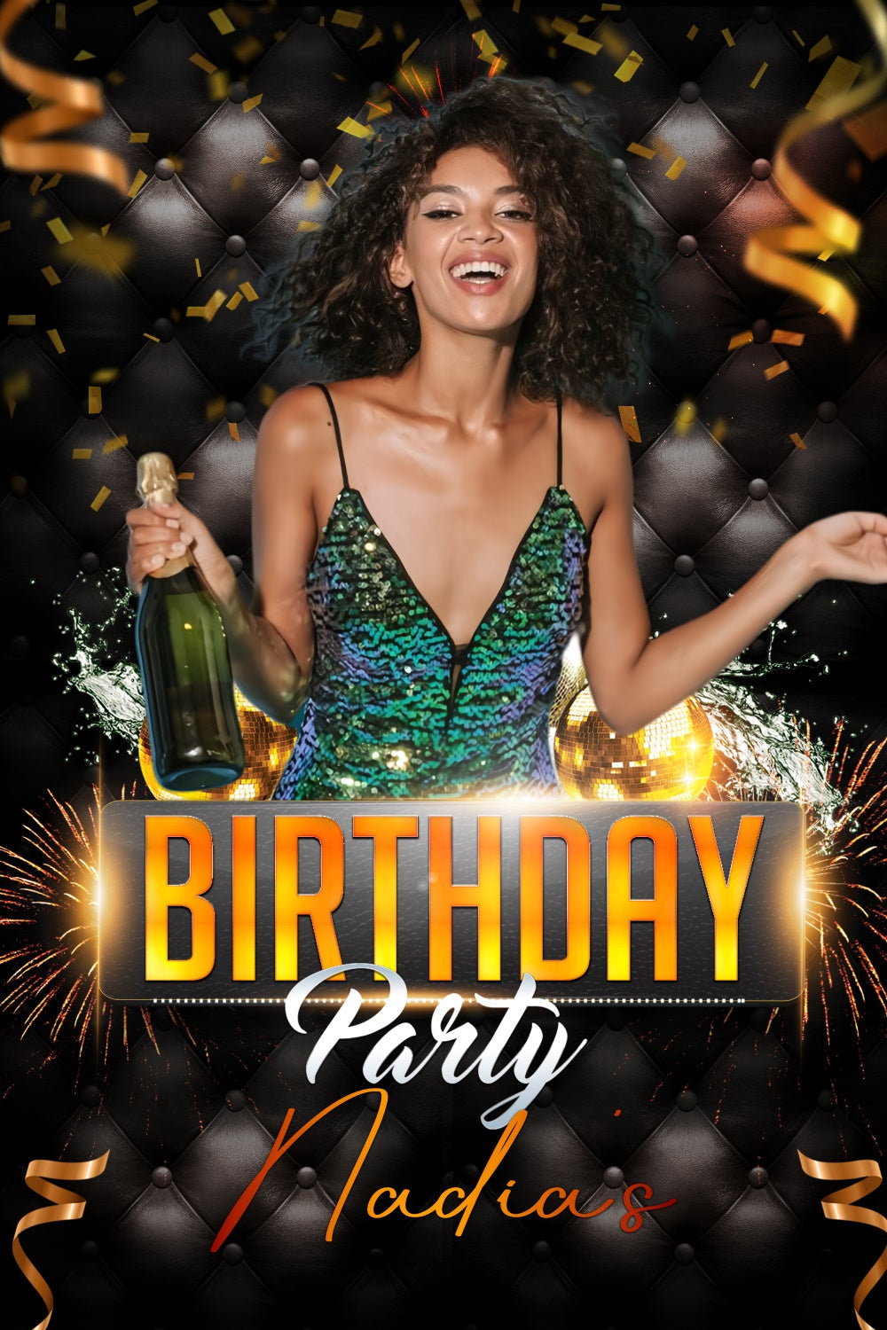 Custom Birthday Backdrops Champagner Feuerwerk Glitter Backdrop LXX4-3