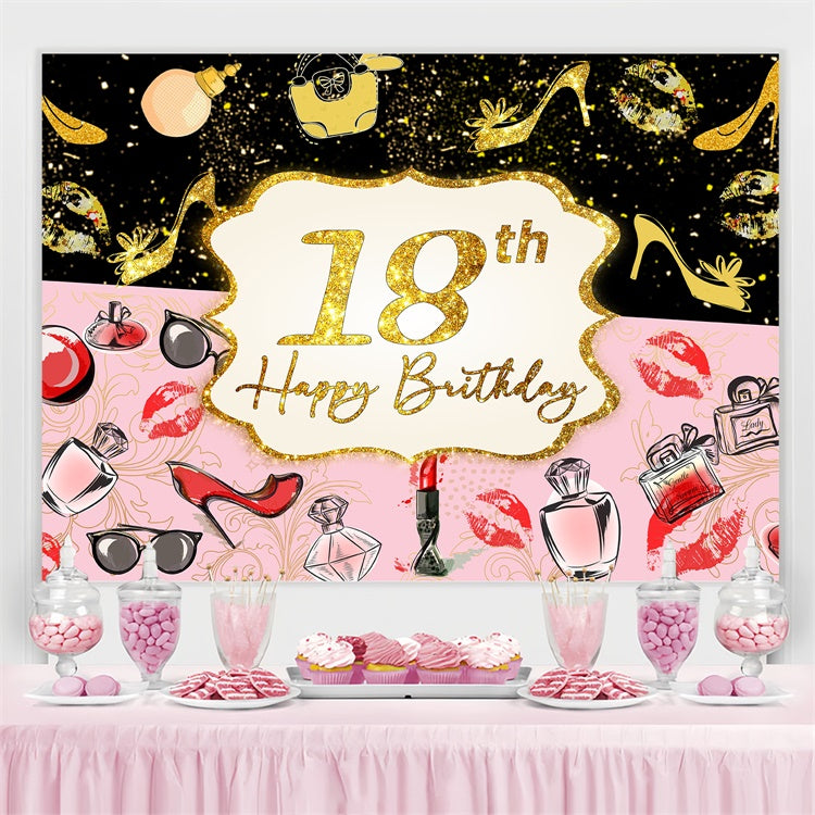 Personalisierte 18. Geburtstag Backdrop Gold Sparkle Makeup Thema Backdrop LXX4-32