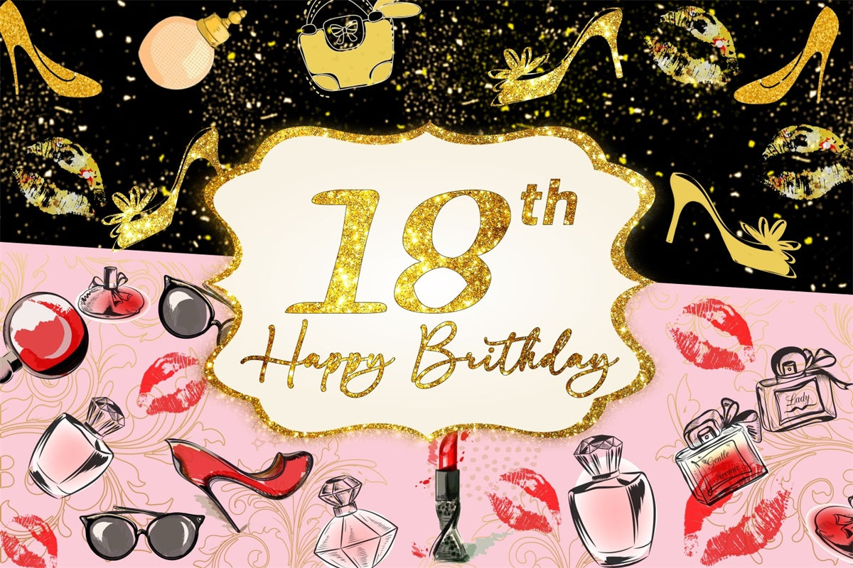 Personalisierte 18. Geburtstag Backdrop Gold Sparkle Makeup Thema Backdrop LXX4-32
