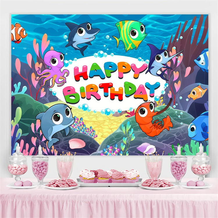 Customized Backdrop für Geburtstag Cute Marine Kreaturen Hintergrund LXX4-35