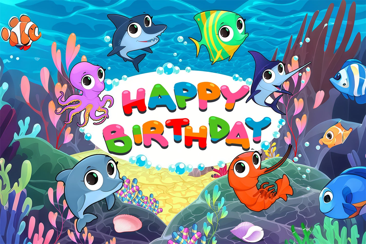 Customized Backdrop für Geburtstag Cute Marine Kreaturen Hintergrund LXX4-35