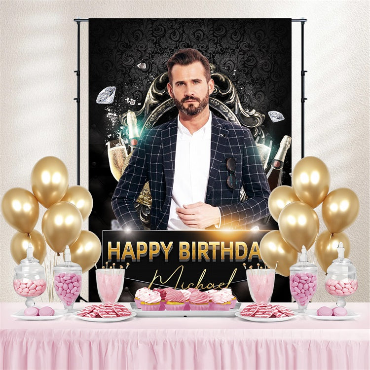 Customized Geburtstag Backdrop Elegant Gentleman Schwarz Backdrop LXX4-4