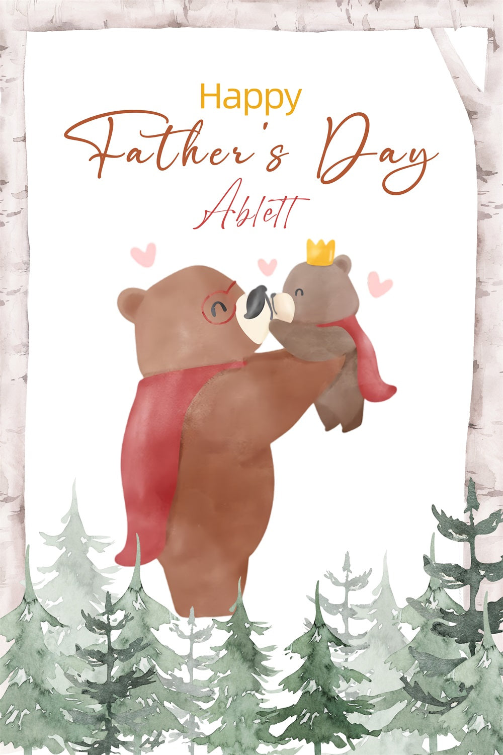 Vatertag Backdrop Woodland Bear Hug Personalisierter Hintergrund LXX4-54
