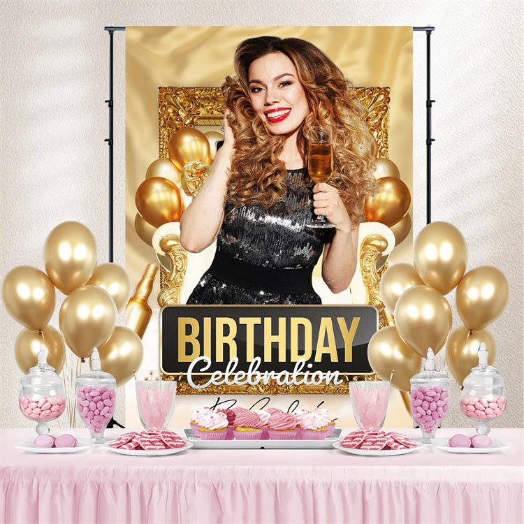 Custom Birthday Backdrops Elegant Champagner Ballons Backdrop LXX4-6