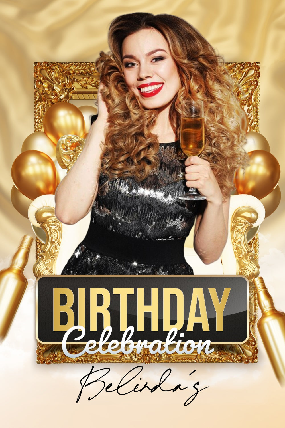 Custom Birthday Backdrops Elegant Champagner Ballons Backdrop LXX4-6