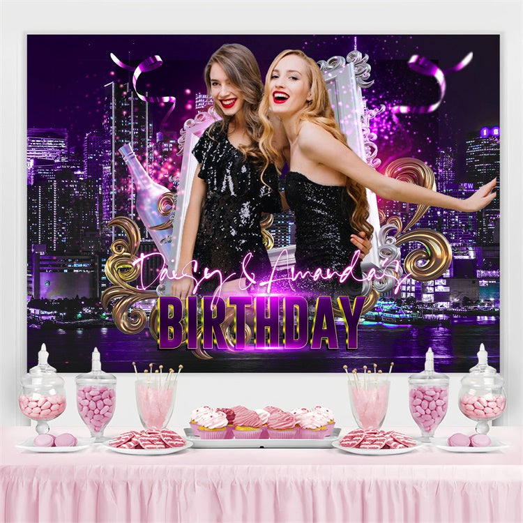 Personalisierte Backdrop für Geburtstag City Lights Lila Glam Backdrop LXX4-7