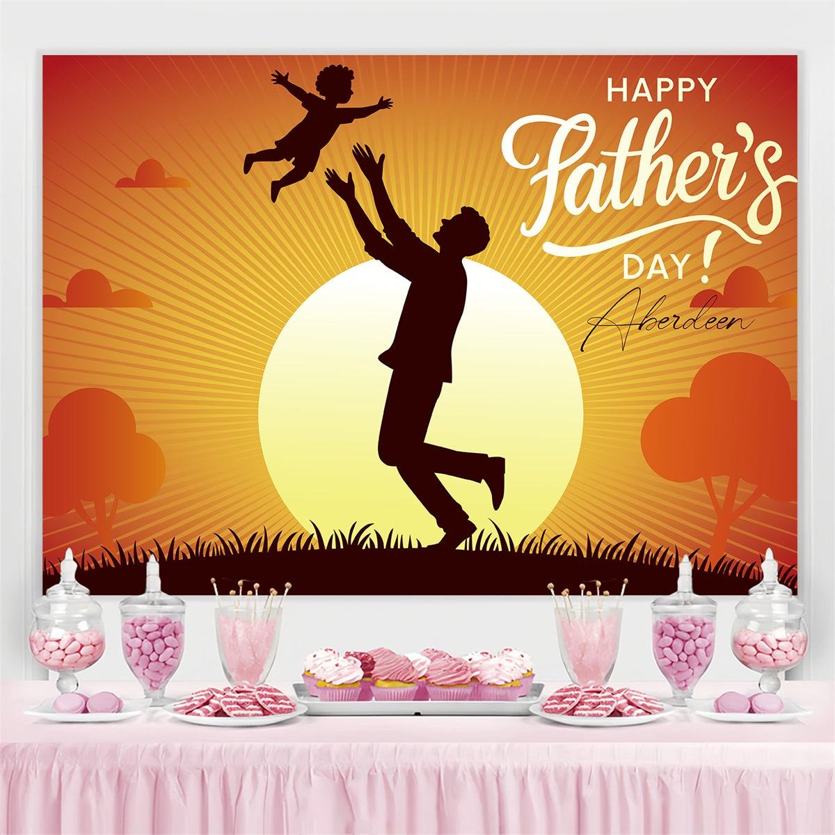 Vatertags-Kulisse Sonnenuntergang Silhouette Personalisierte Kulisse LXX4-73