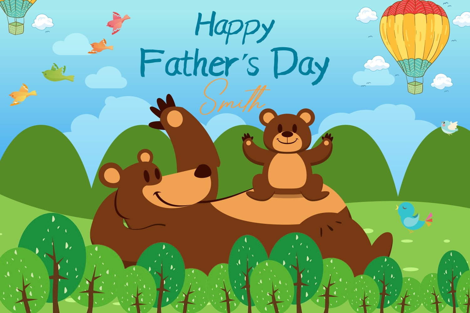 Vatertags-Fotokulisse Ideen Cartoon Bär Wald Personalisierte Kulisse LXX5-1