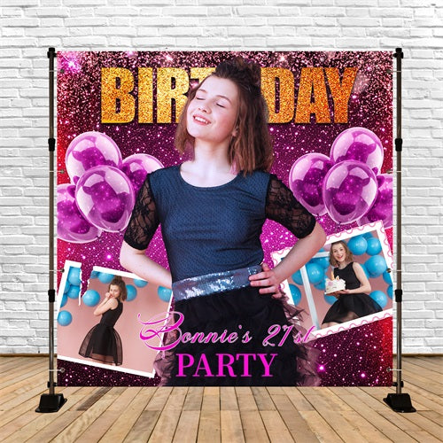 21. Geburtstag Backdrop lila funkelnden Ballons angepasst Hintergrund LXX5-105