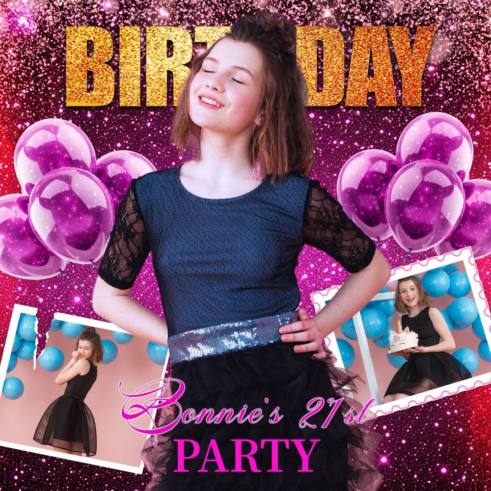 21. Geburtstag Backdrop lila funkelnden Ballons angepasst Hintergrund LXX5-105