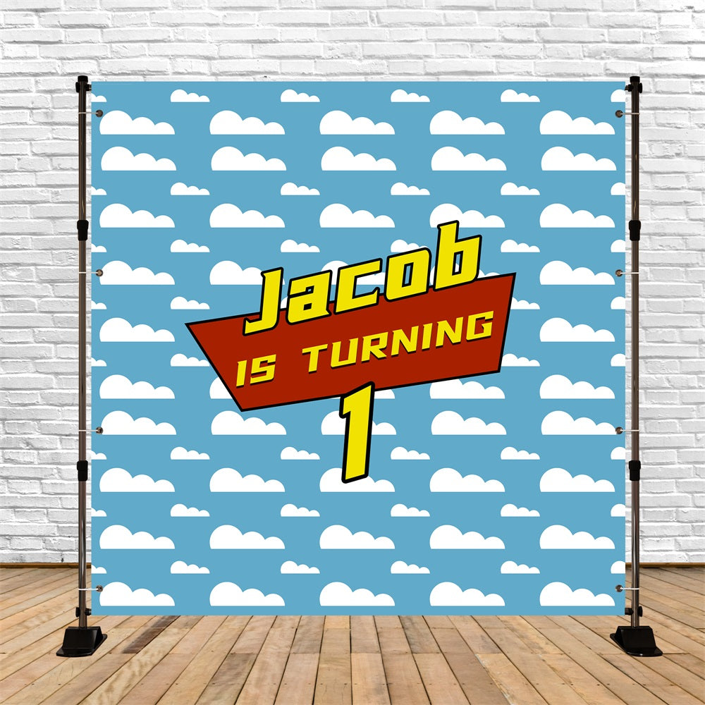 Erster Geburtstag Backdrop Blauer Himmel Wolken Personalisierter Backdrop LXX5-127