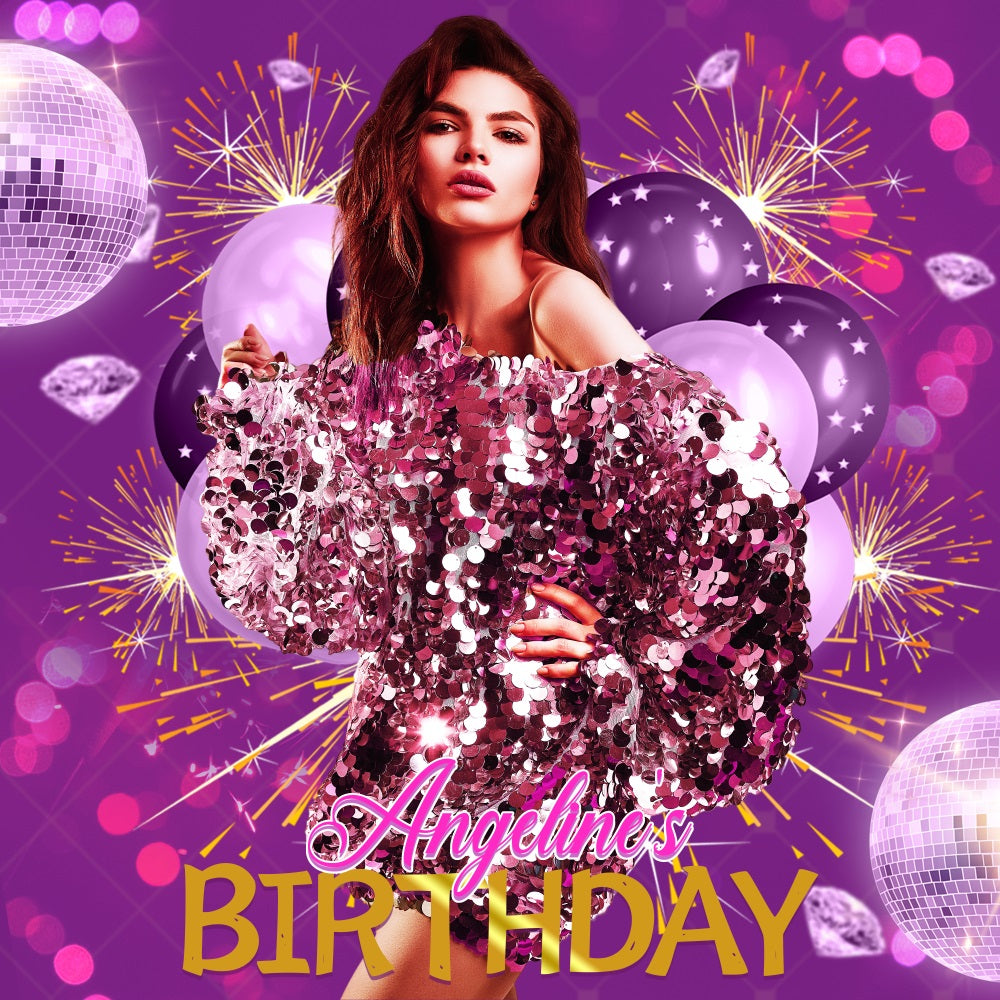 Personalisierte Geburtstag Backdrops Disco Ballloon Lila Backdrop LXX5-137