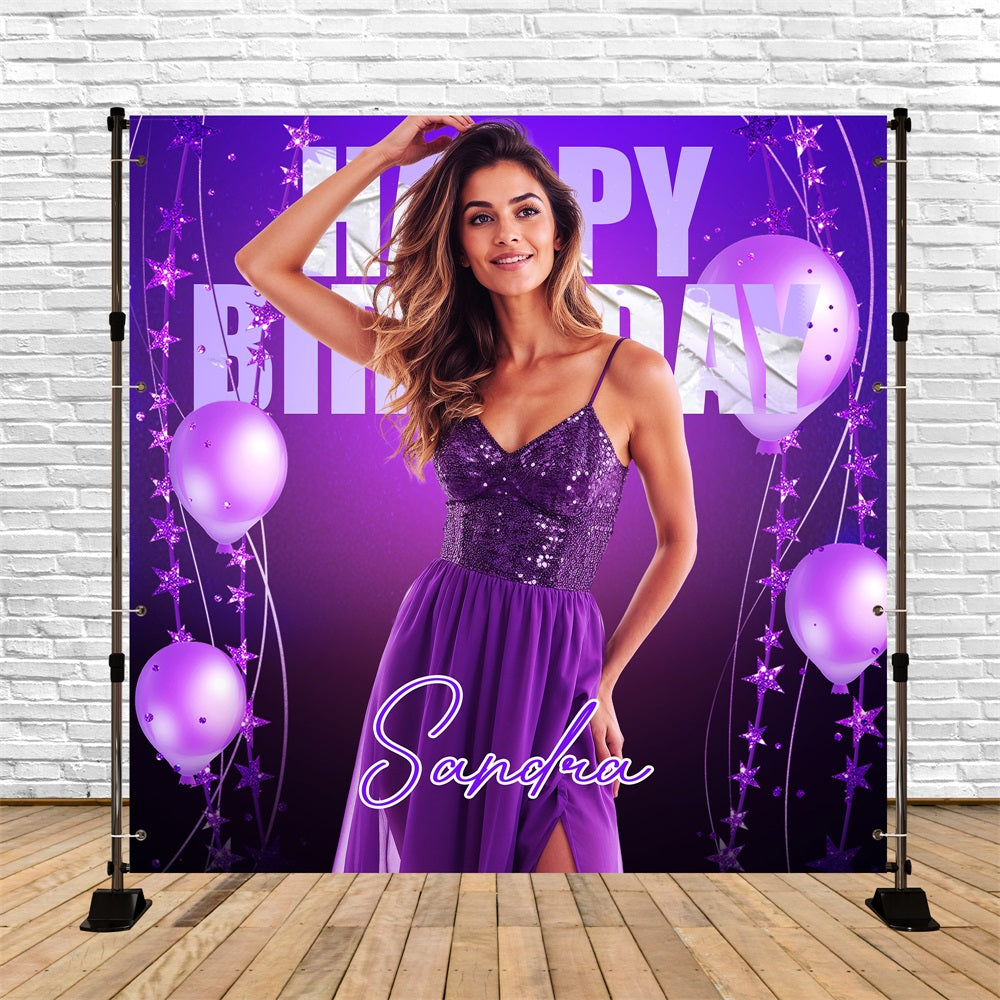 Lila Geburtstag Backdrop Ballon Sterne Personalisierte Backdrop LXX5-144