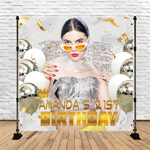 Hintergrund zum 21. Geburtstag Funkelnder Ballon Personalisierte Kulisse LXX5-150