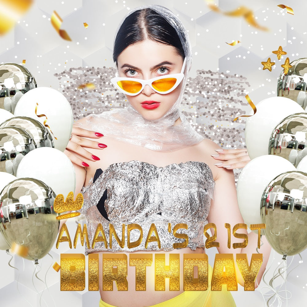 Hintergrund zum 21. Geburtstag Funkelnder Ballon Personalisierte Kulisse LXX5-150