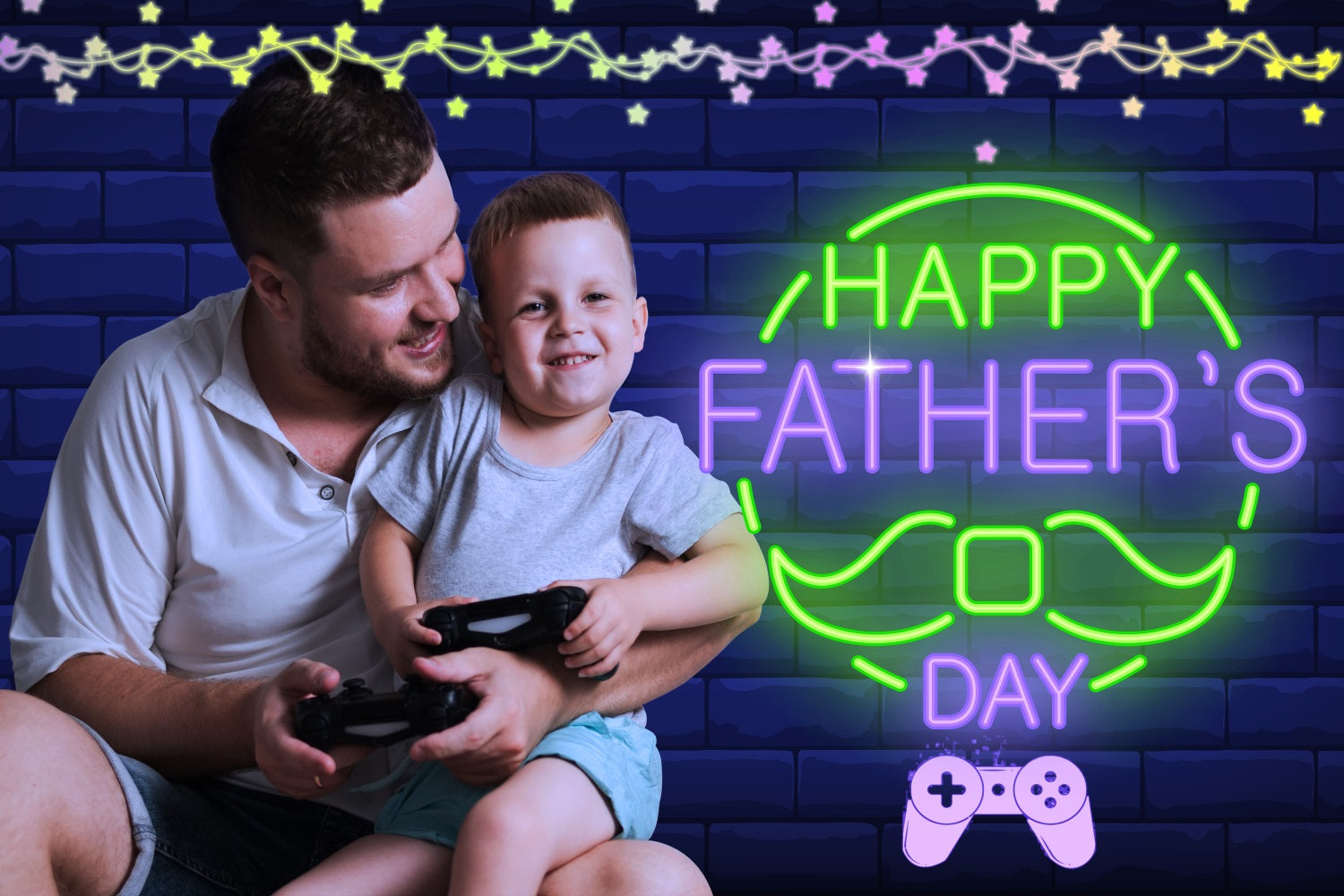 Vatertag Backdrops Blaue Backsteinmauer Neon Personalisierter Backdrop LXX5-18