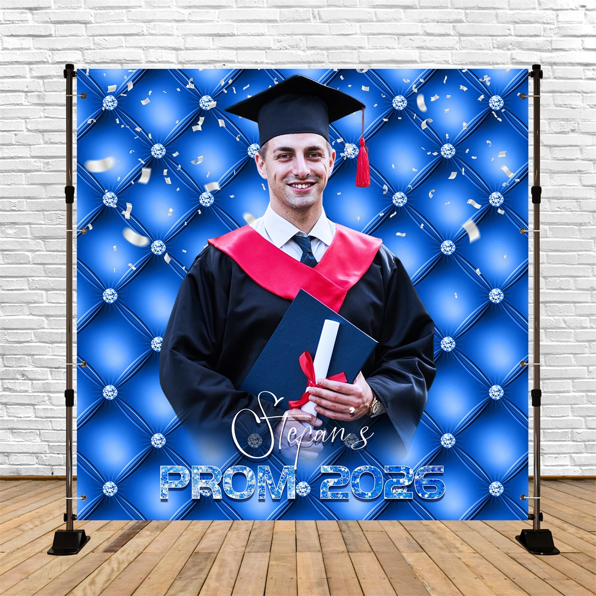 Prom 2026 Backdrop Königsblau Diamant Personalisierte Party Abschlussfeier Backdrop LXX5-204