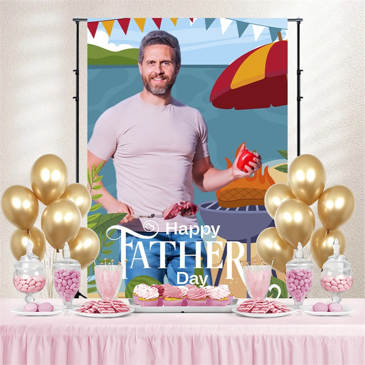 Vatertag Fotokulisse Ideen Strand BBQ Feier Personalisierte Kulisse LXX5-24