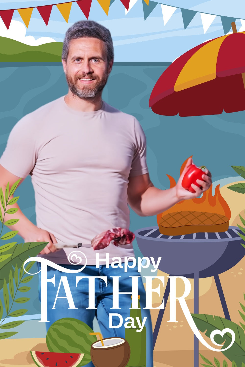 Vatertag Fotokulisse Ideen Strand BBQ Feier Personalisierte Kulisse LXX5-24