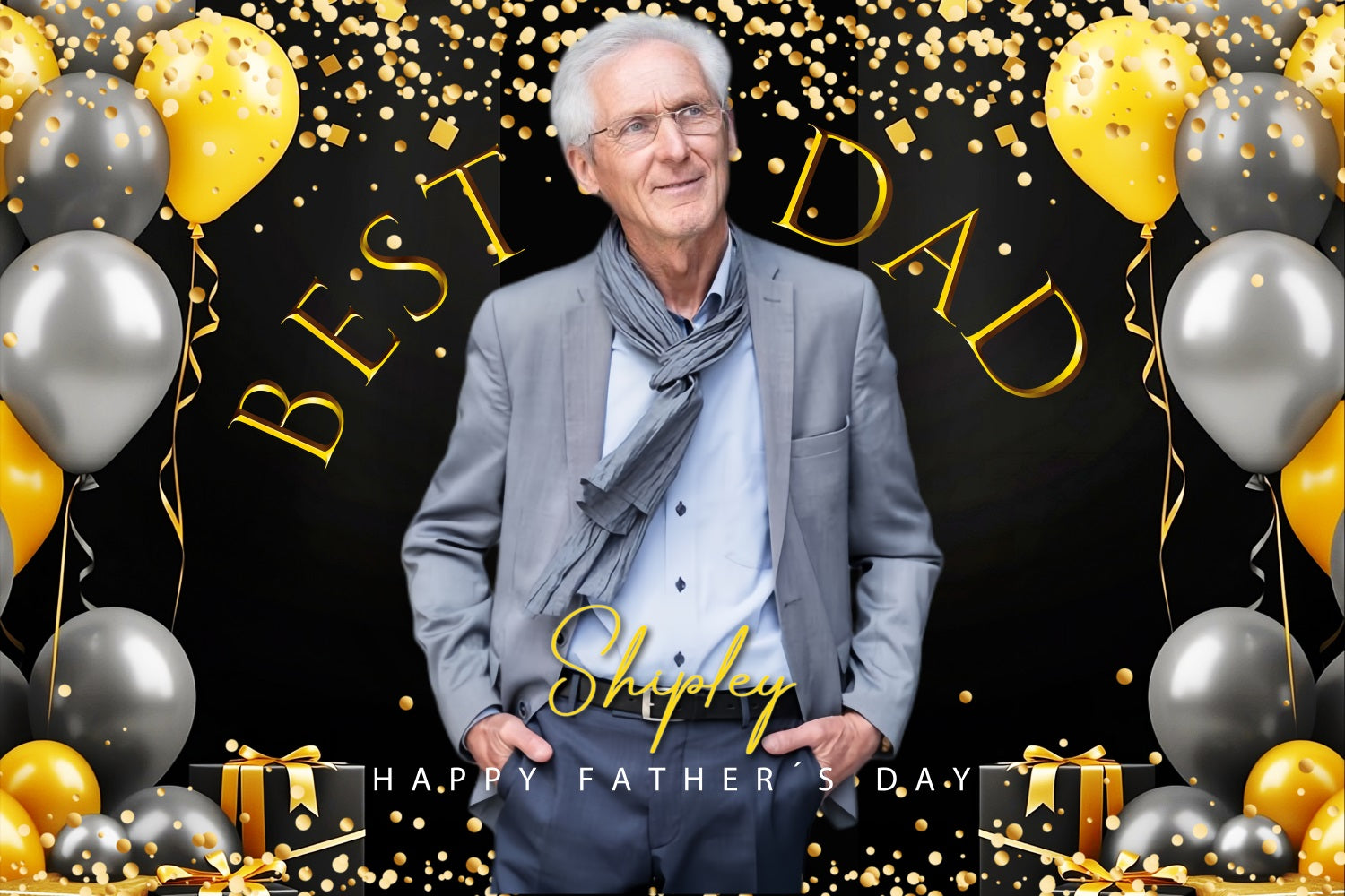 Vatertags-Fotokulissen Goldene Luftballons Konfetti Personalisierte Kulisse LXX5-38