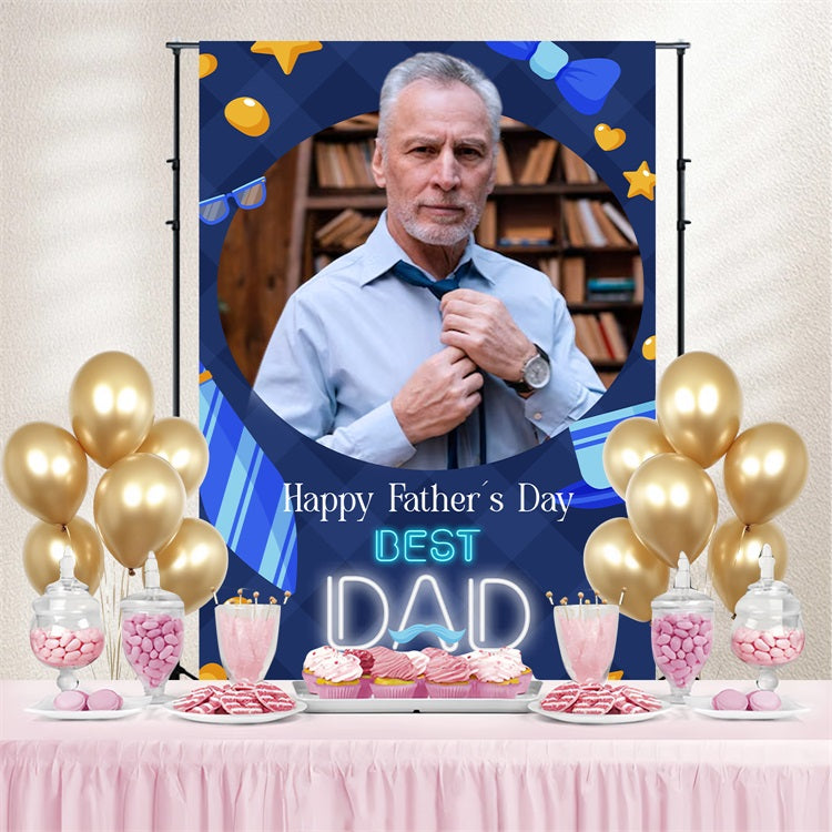 Vatertags-Fotokulisse Blaue Krawatte Sterne Personalisierte Kulisse LXX5-40