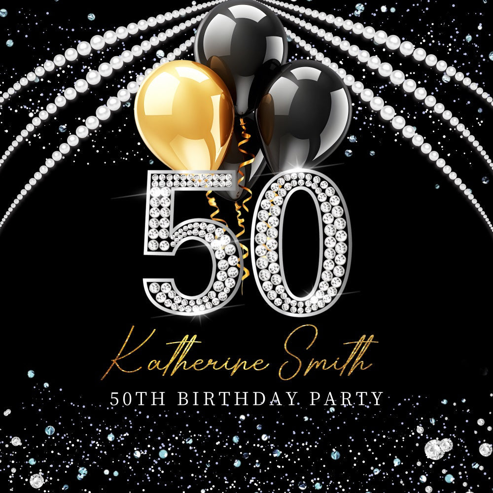 50. Geburtstag Backdrop Diamond Sparkle Balloon Personalisierte Backdrop LXX5-88