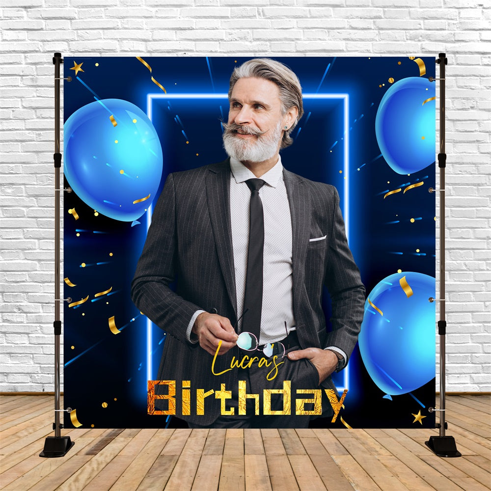 Custom Birthday Backdrops Blaue Luftballons Konfetti Backdrop LXX5-94