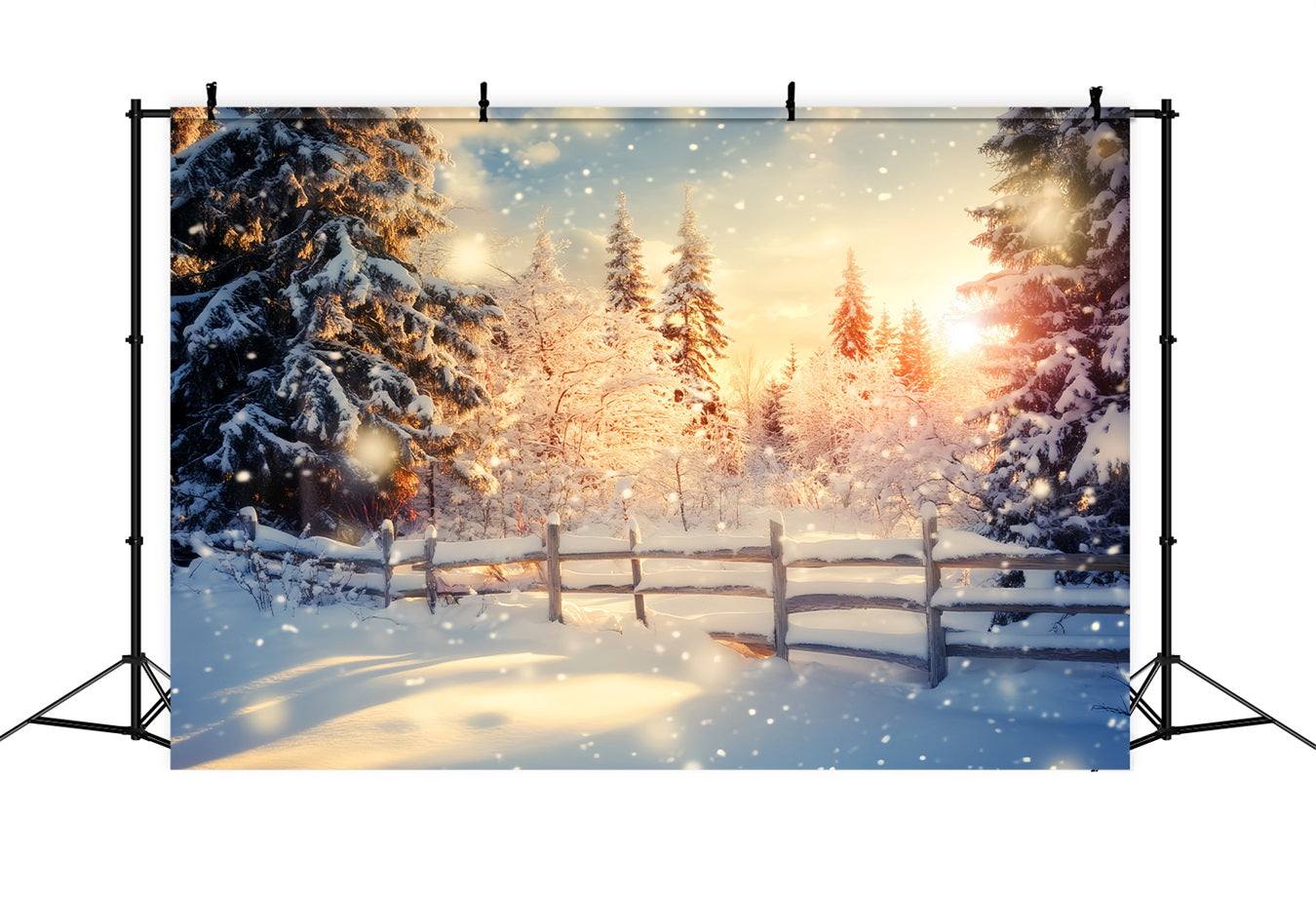 Winterwunderland-Hintergrund Goldener Sonnenaufgang Schneewald Winterhintergrund LXX510-100