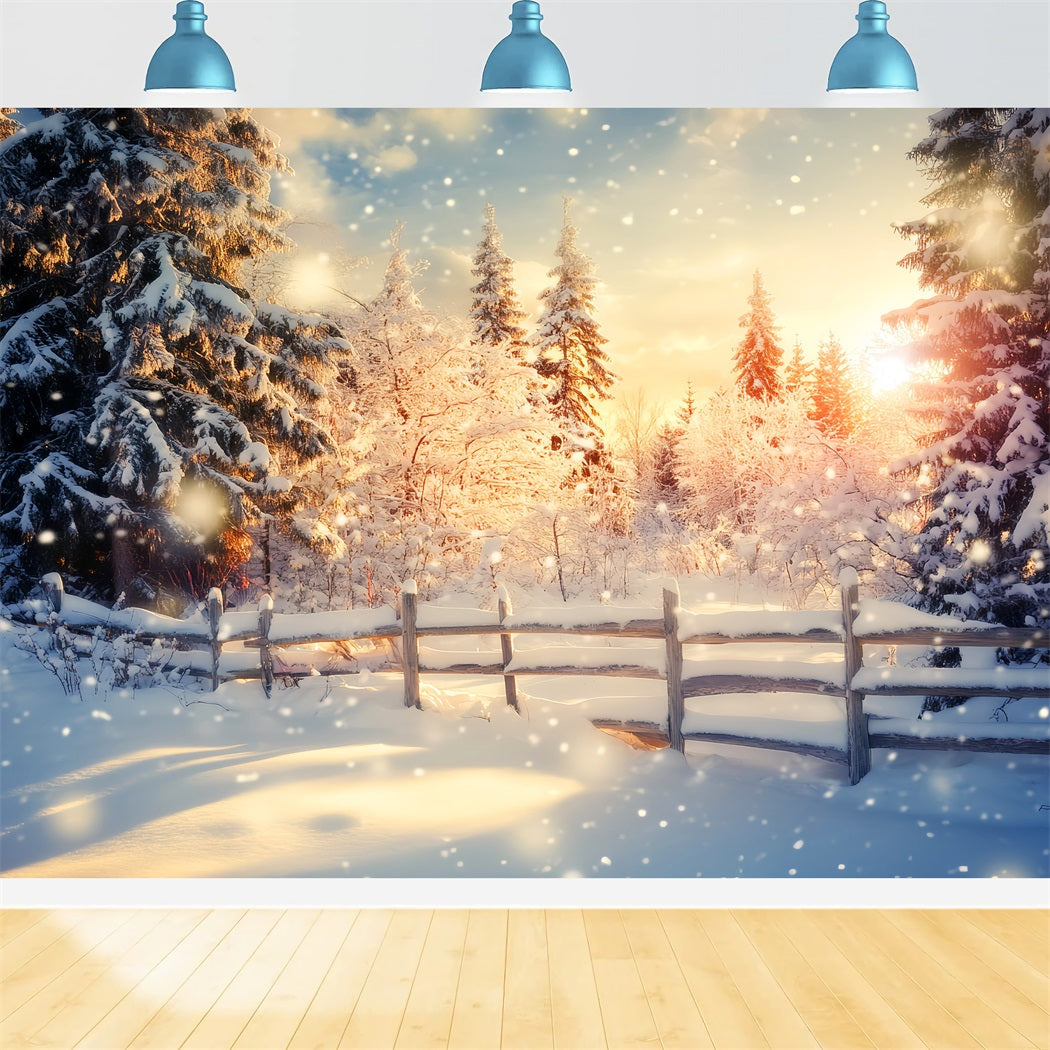 Winterwunderland-Hintergrund Goldener Sonnenaufgang Schneewald Winterhintergrund LXX510-100
