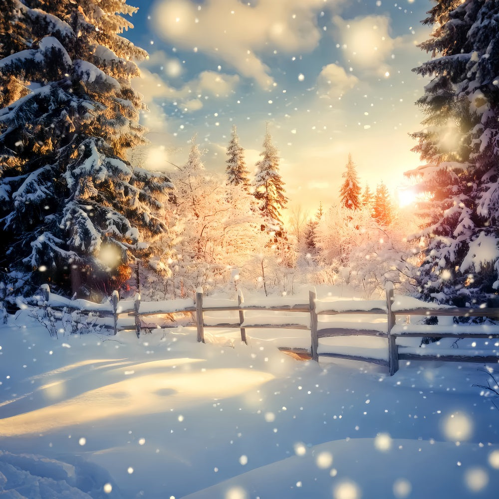 Winterwunderland-Hintergrund Goldener Sonnenaufgang Schneewald Winterhintergrund LXX510-100