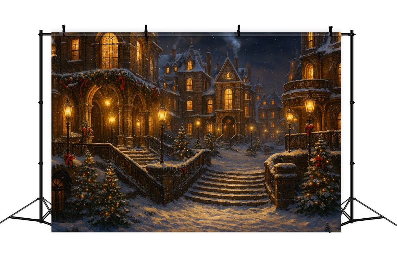 Viktorianischer Hintergrund Verschneite Gaslaterne Winterstraße Viktorianischer Weihnachtshintergrund LXX510-102