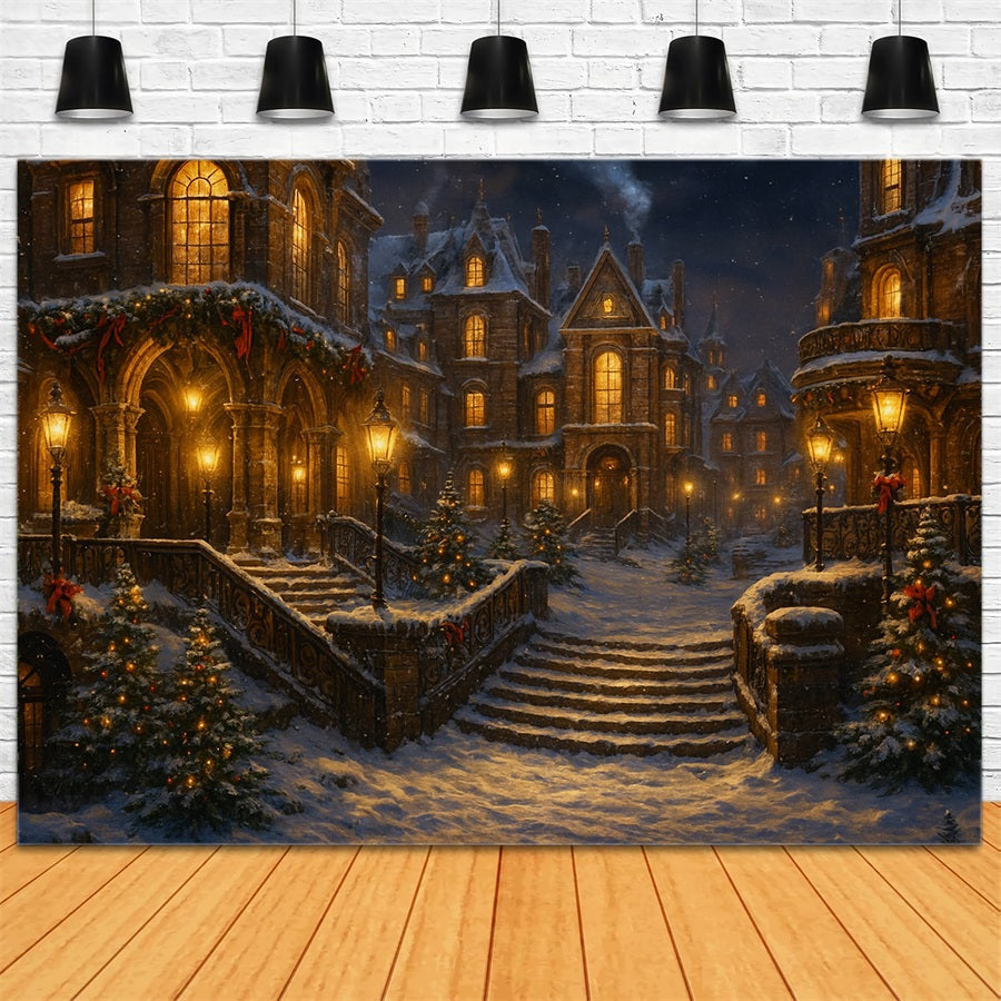 Viktorianischer Hintergrund Verschneite Gaslaterne Winterstraße Viktorianischer Weihnachtshintergrund LXX510-102