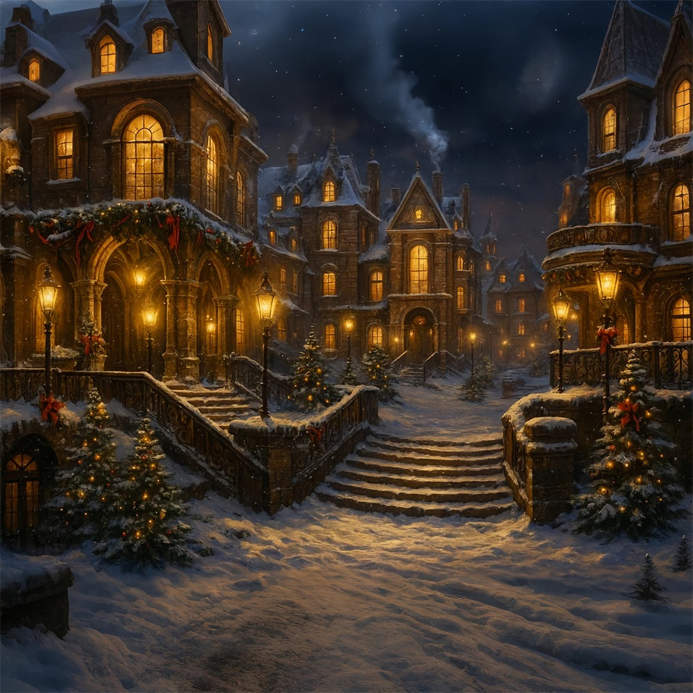 Viktorianischer Hintergrund Verschneite Gaslaterne Winterstraße Viktorianischer Weihnachtshintergrund LXX510-102
