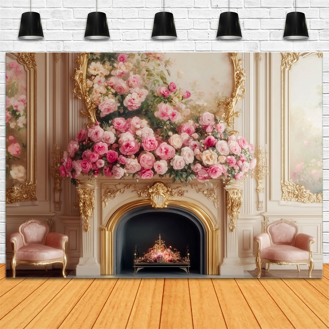 Viktorianischer Hintergrund Elegante Rose Kaminblüte Vintage-Wandhintergrund LXX510-103