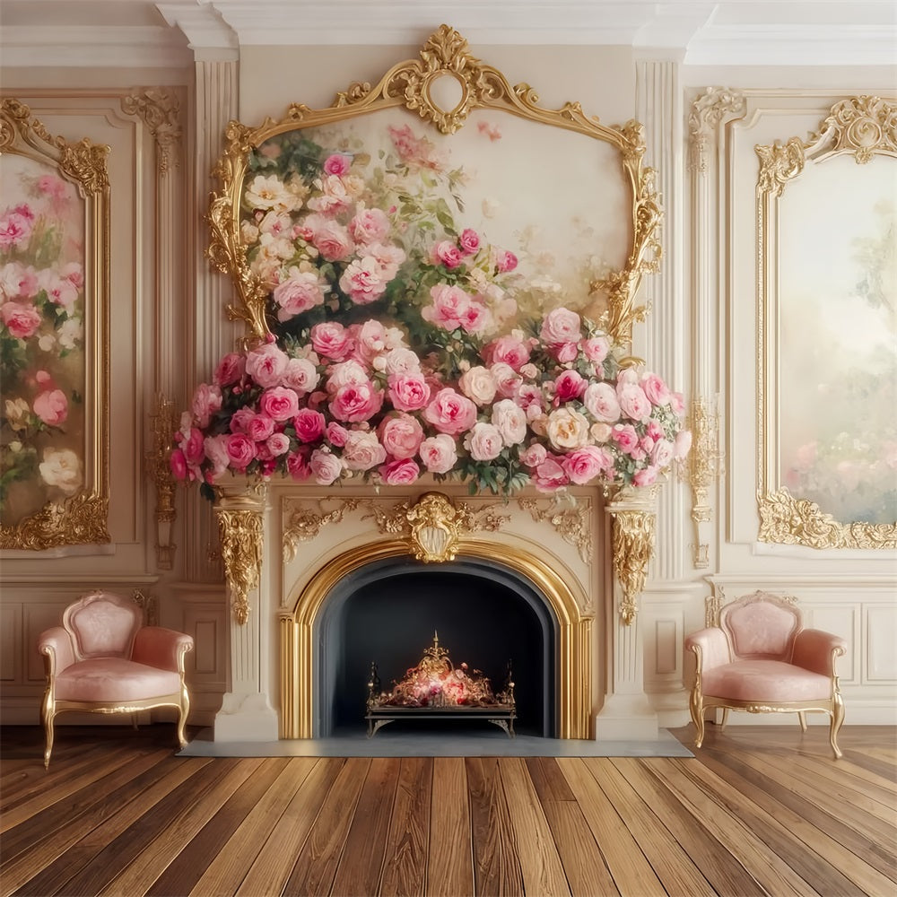 Viktorianischer Hintergrund Elegante Rose Kaminblüte Vintage-Wandhintergrund LXX510-103