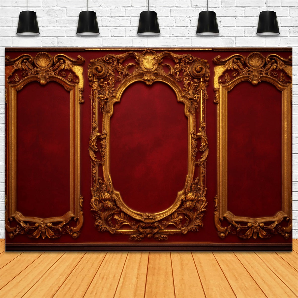 Vintage-Wandhintergrund Purpurrot-goldene Barockpaneele Viktorianischer Hintergrund LXX510-108