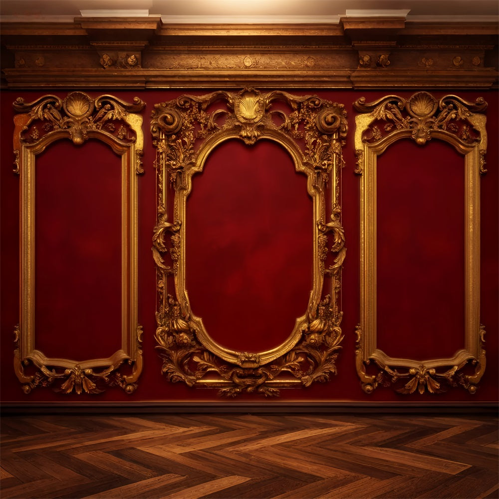 Vintage-Wandhintergrund Purpurrot-goldene Barockpaneele Viktorianischer Hintergrund LXX510-108