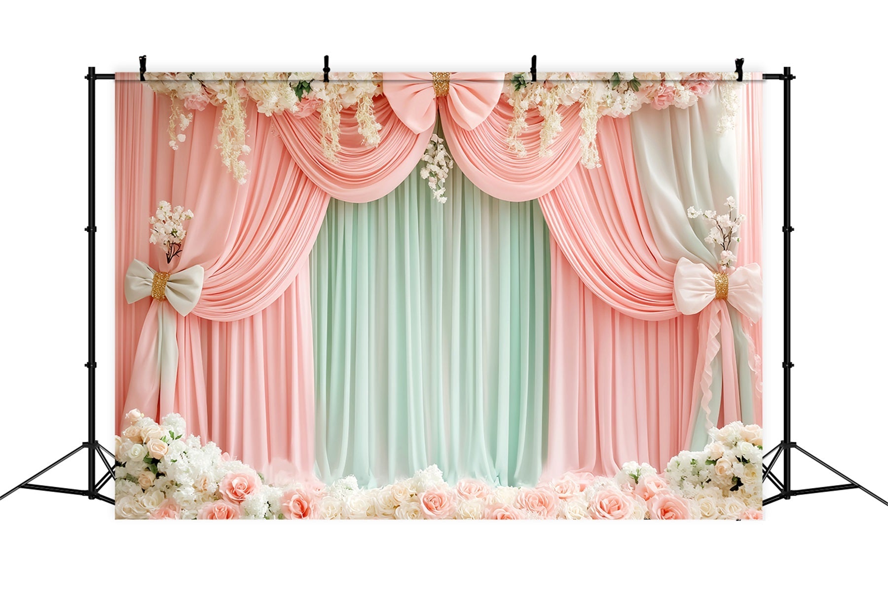 Rosa Schleifen-Hintergrund Blush Mint Floral Drapery Victorian Backdrop LXX510-112